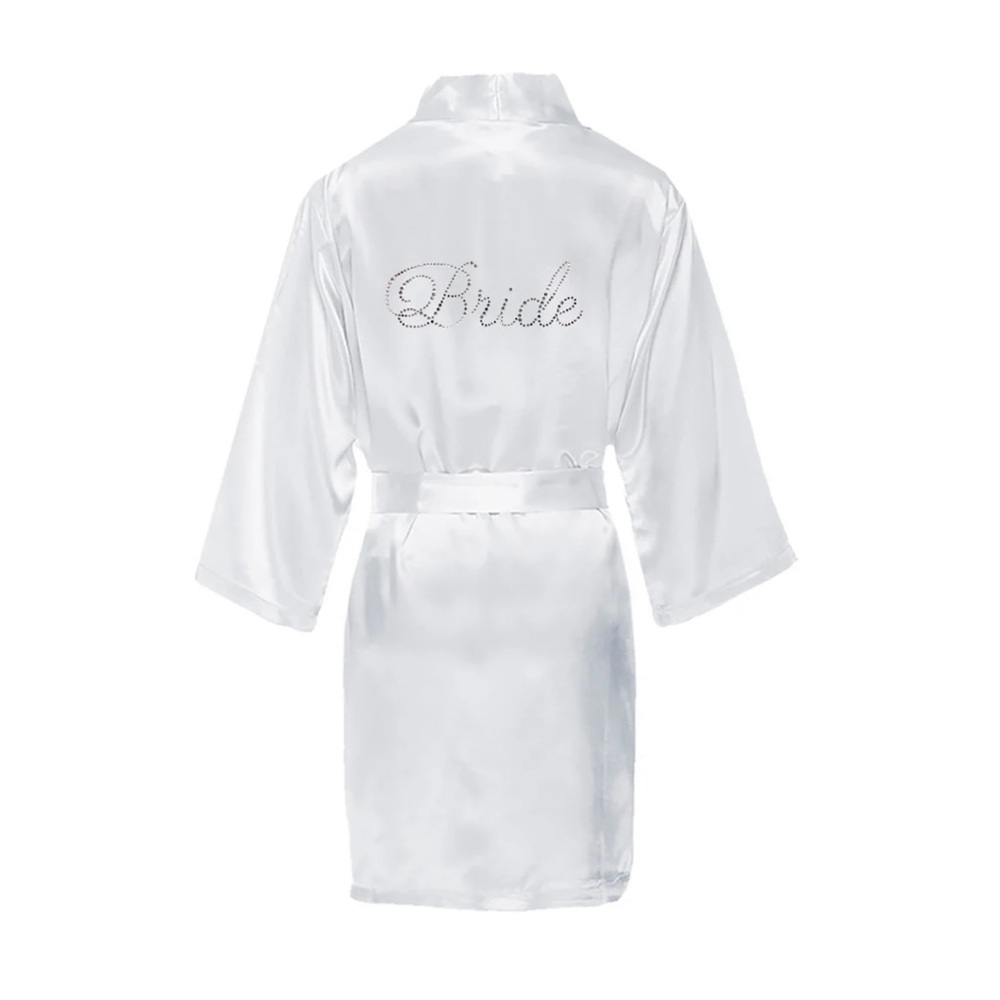 NEW Satin Rhinestone Bride Robe White NWOT Bridal Robe Classy Bride Silk… - Picture 6 of 10